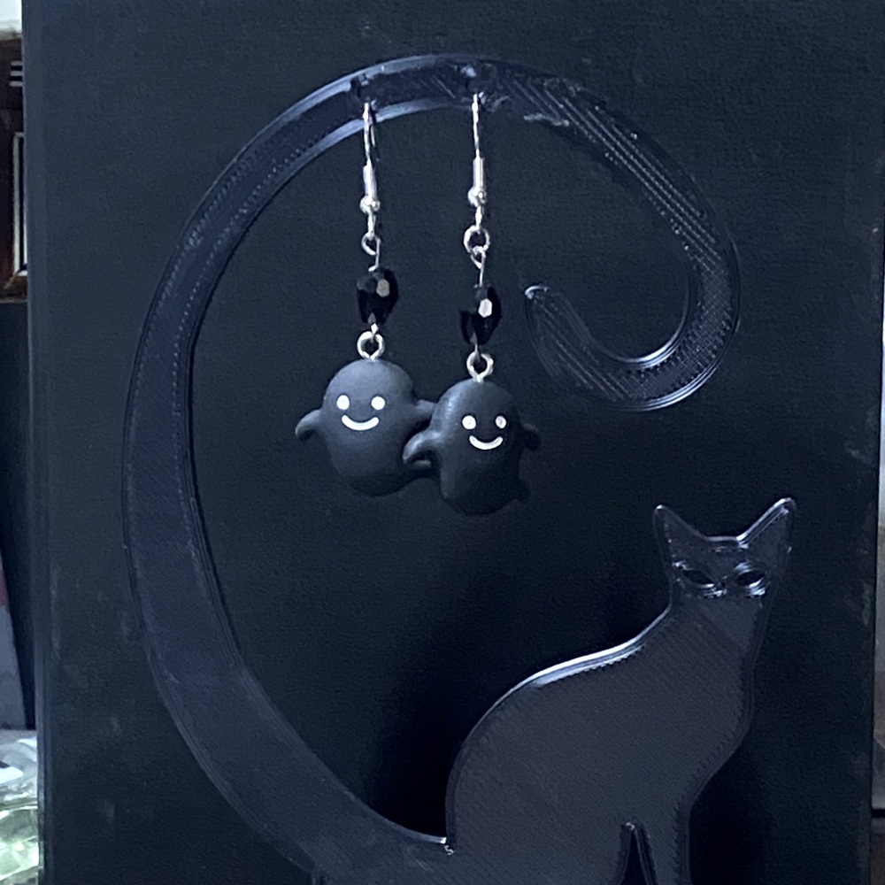 Hand Crafted Halloween Black Spooky Cute Earrings With Faceted Beads